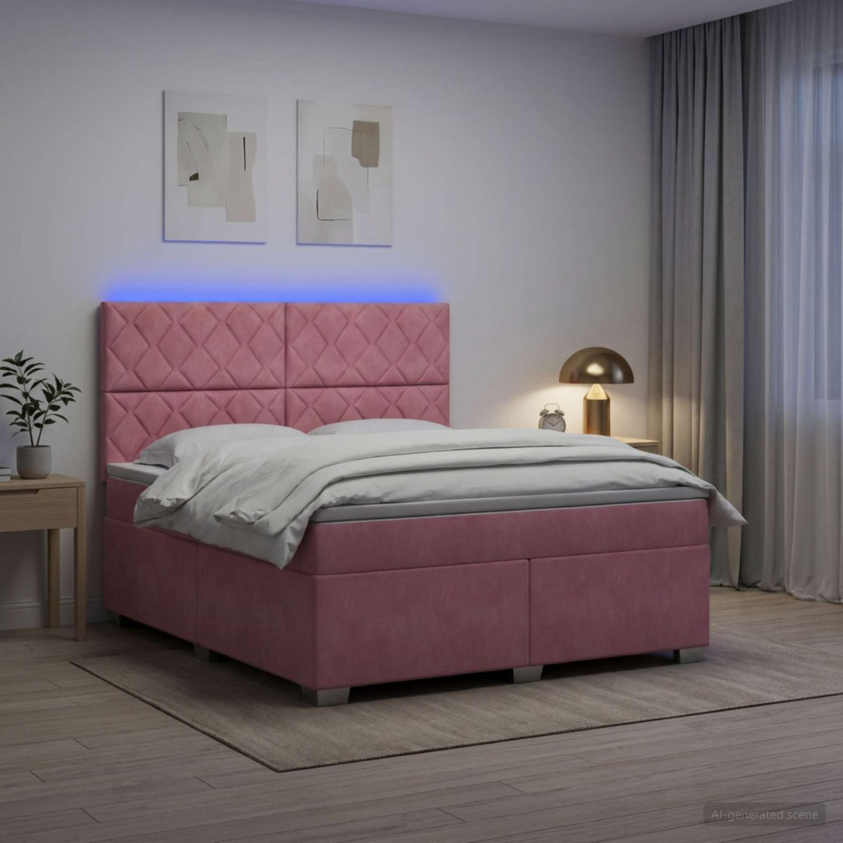 Letto box spring con materasso Rosa 140 x 200 cm Velluto | homemem39