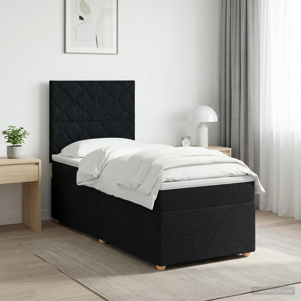 Letto box spring con materasso Nero 90 x 200 cm Tessuto | homemem39