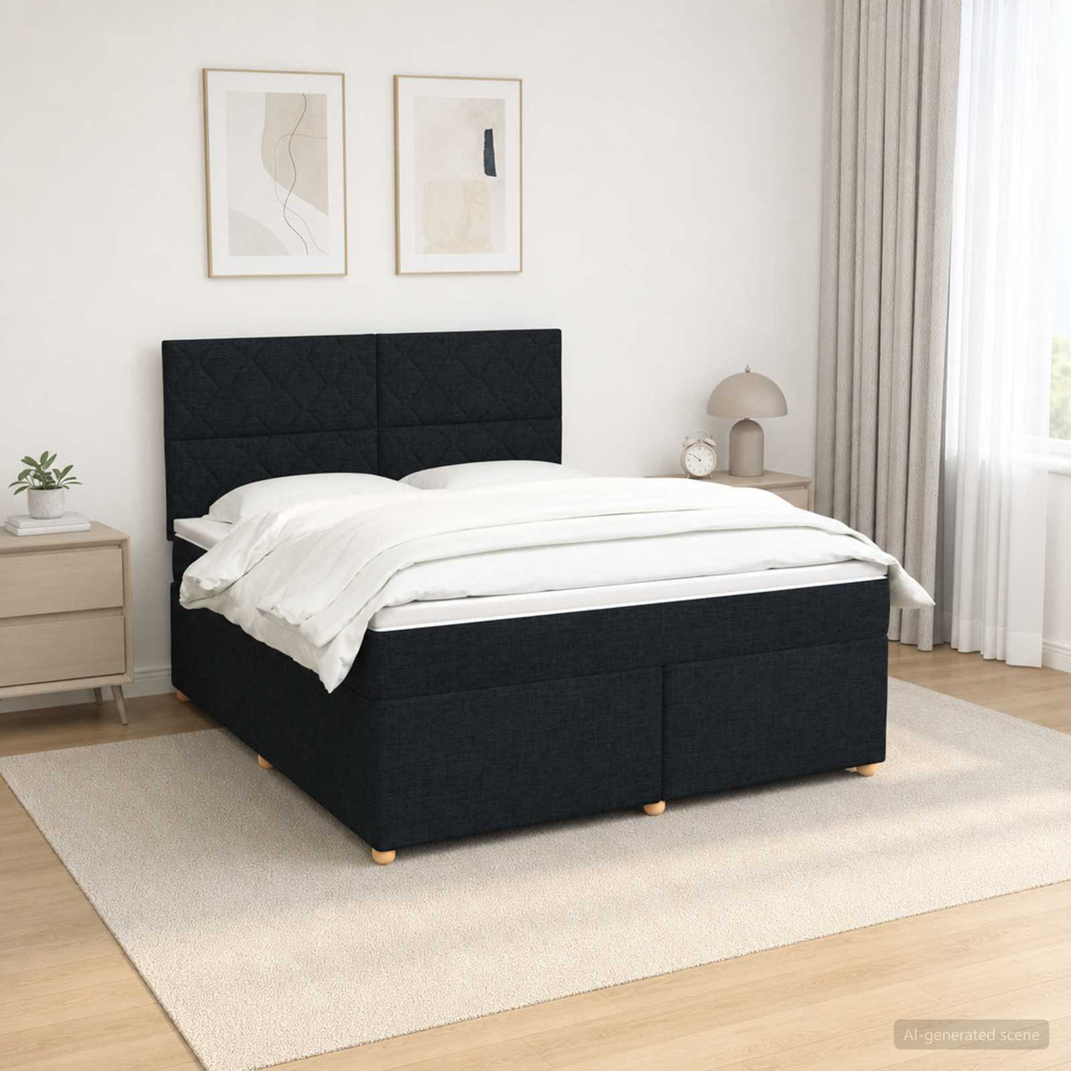 Letto box spring con materasso Nero 180 x 200 cm Tessuto | homemem39