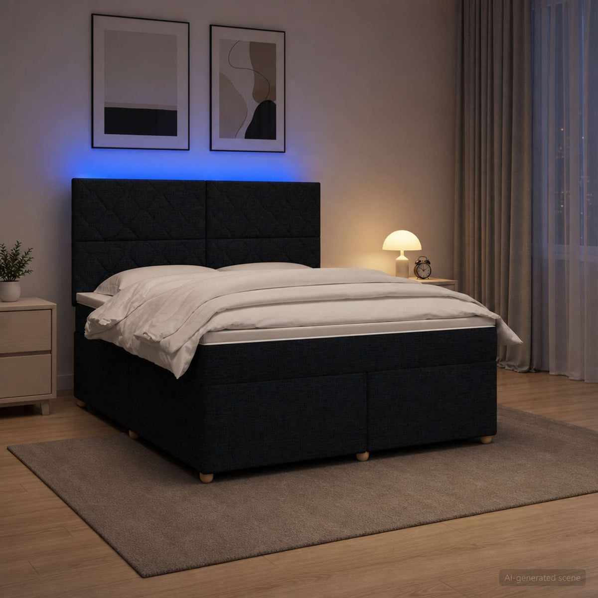 Letto box spring con materasso Nero 180 x 200 cm Tessuto | homemem39