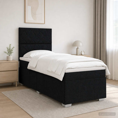 Letto Box Spring LED con Materasso Nero 90 x 200 cm Tessuto | homemem39