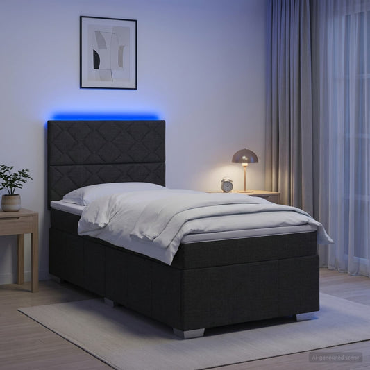 Letto Box Spring LED con Materasso Nero 90 x 200 cm Tessuto | homemem39
