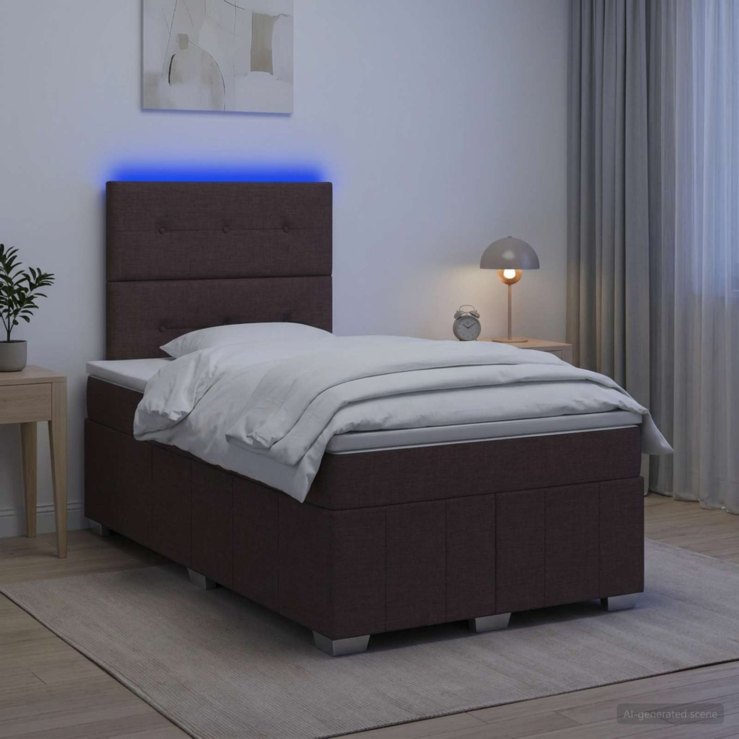 Letto Box Spring LED con Materasso Marrone Scuro 120 x 190 cm