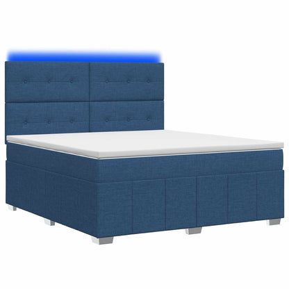 Letto Box Spring LED con Materasso Blu 140 x 190 cm Tessuto