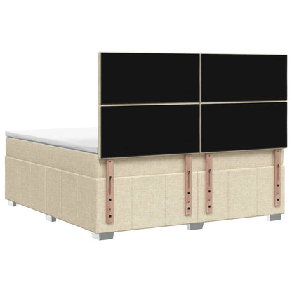 Letto Box Spring LED con Materasso Crema 140 x 200 cm Tessuto