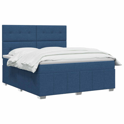 Letto Box Spring LED con Materasso Blu 140 x 200 cm Tessuto