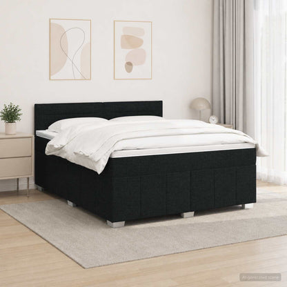 Letto Box Spring LED con Materasso Nero 140 x 200 cm Tessuto