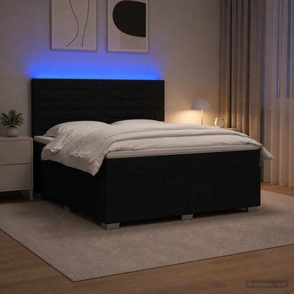 Letto Box Spring LED con Materasso Nero 140 x 200 cm Tessuto