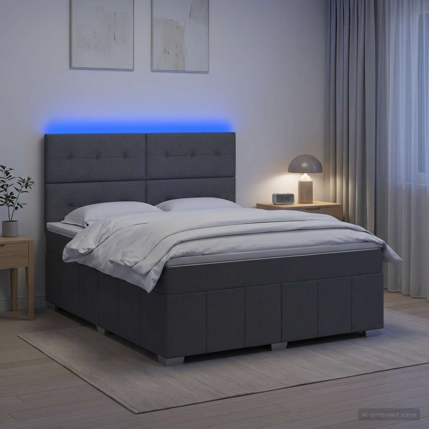 Letto Box Spring LED con Materasso Grigio Scuro 180 x 200 cm | homemem39