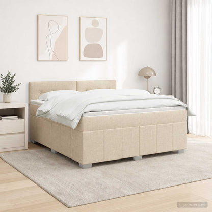 Letto Box Spring LED con Materasso Crema 140 x 200 cm Tessuto