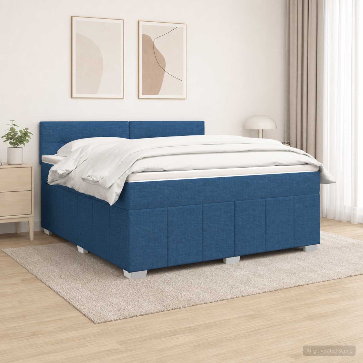 Letto Box Spring LED con Materasso Blu 140 x 190 cm Tessuto