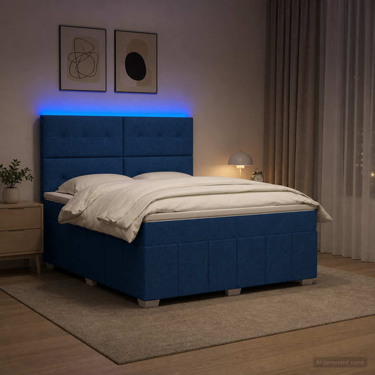 Letto Box Spring LED con Materasso Blu 140 x 200 cm Tessuto - homemem39