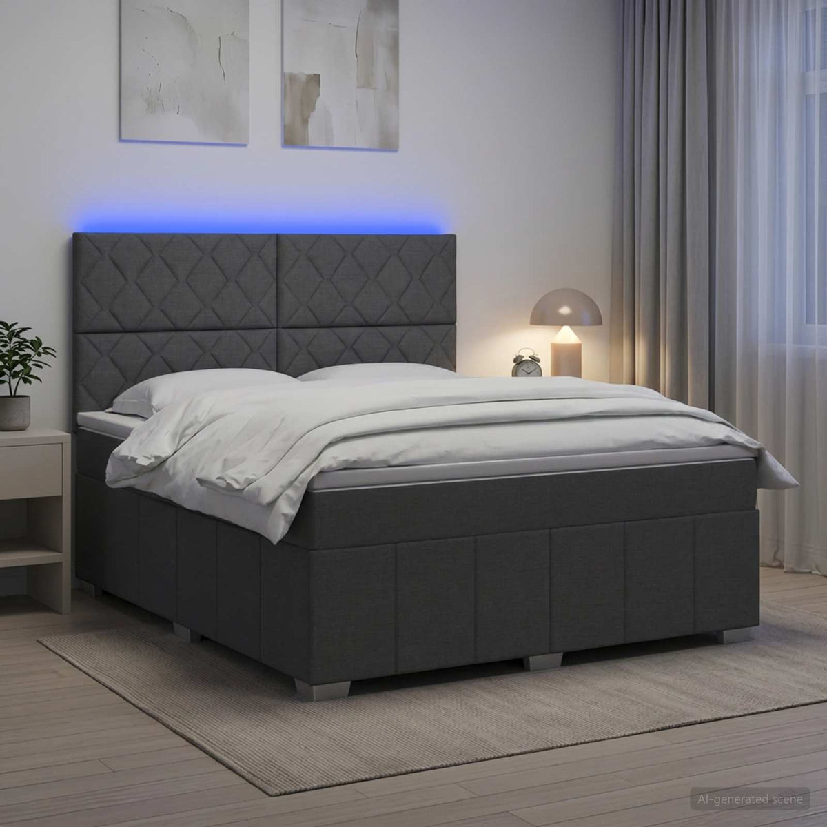 Letto Box Spring LED con Materasso Grigio Scuro 140 x 200 cm