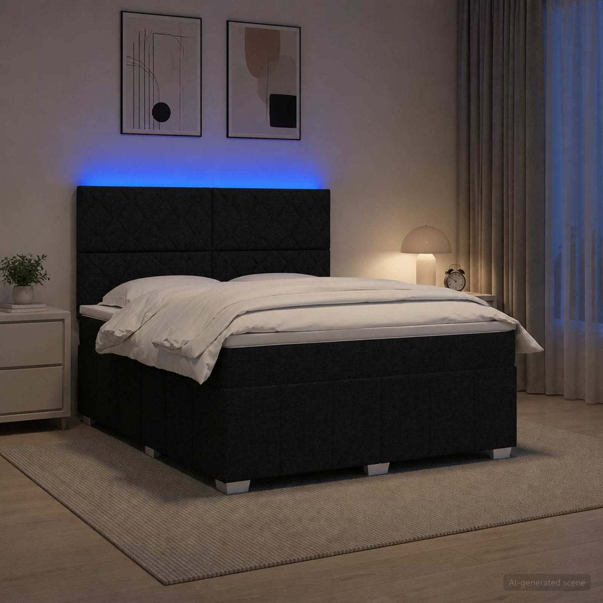 Letto Box Spring LED con Materasso Nero 180 x 200 cm Tessuto
