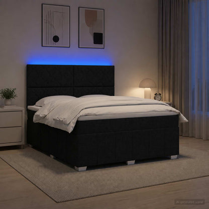 Letto Box Spring LED con Materasso Nero 180 x 200 cm Tessuto