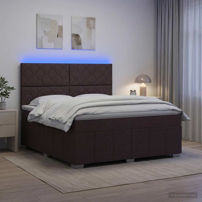 Letto Box Spring LED con Materasso Marrone Scuro 140 x 200 cm | homemem39