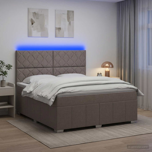 Letto Box Spring LED con Materasso Tortora 140 x 190 cm Tessuto | homemem39