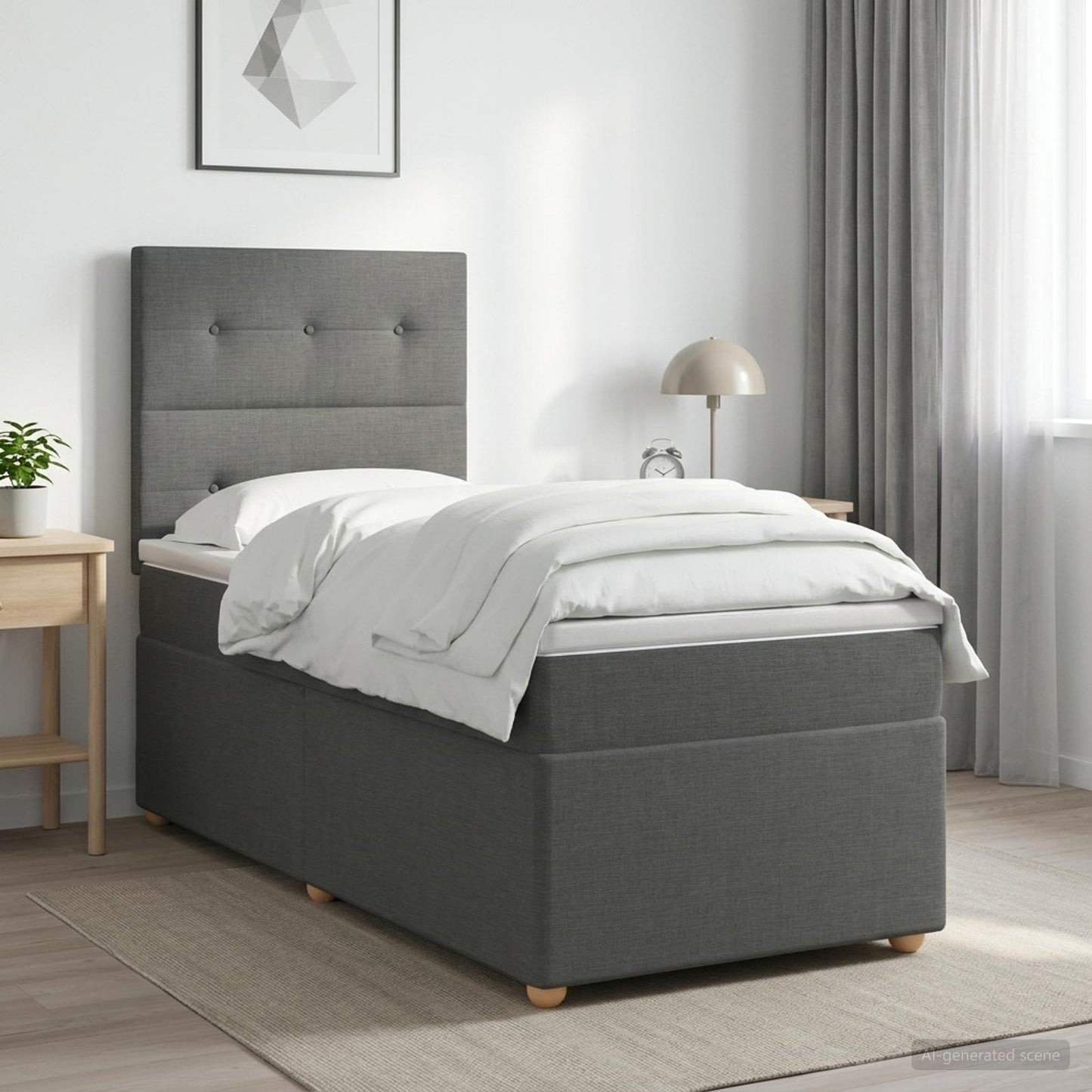 Letto Box Spring LED con Materasso Grigio Scuro 90 x 200 cm