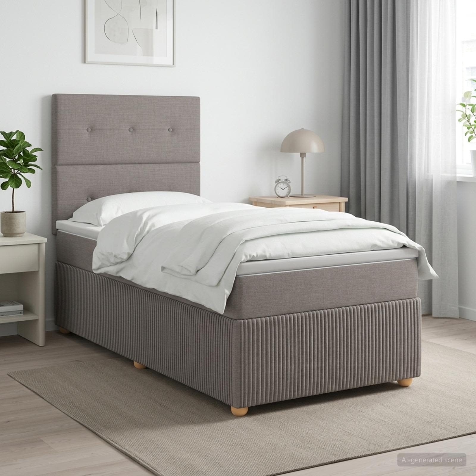 Letto Box Spring LED con Materasso Tortora 100 x 200 cm Tessuto | homemem39