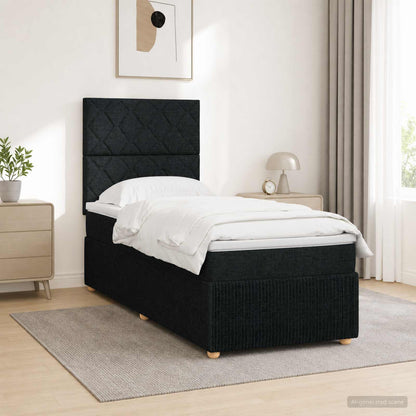 Letto Box Spring LED con Materasso Nero 90 x 200 cm Tessuto