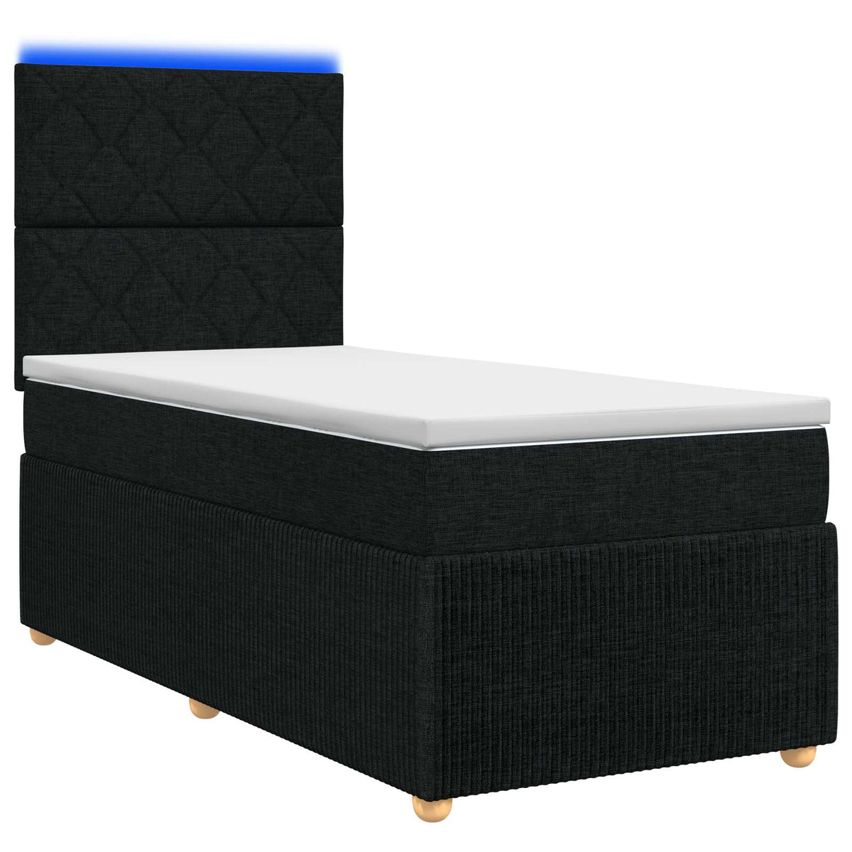 Letto Box Spring LED con Materasso Nero 90 x 190 cm Tessuto