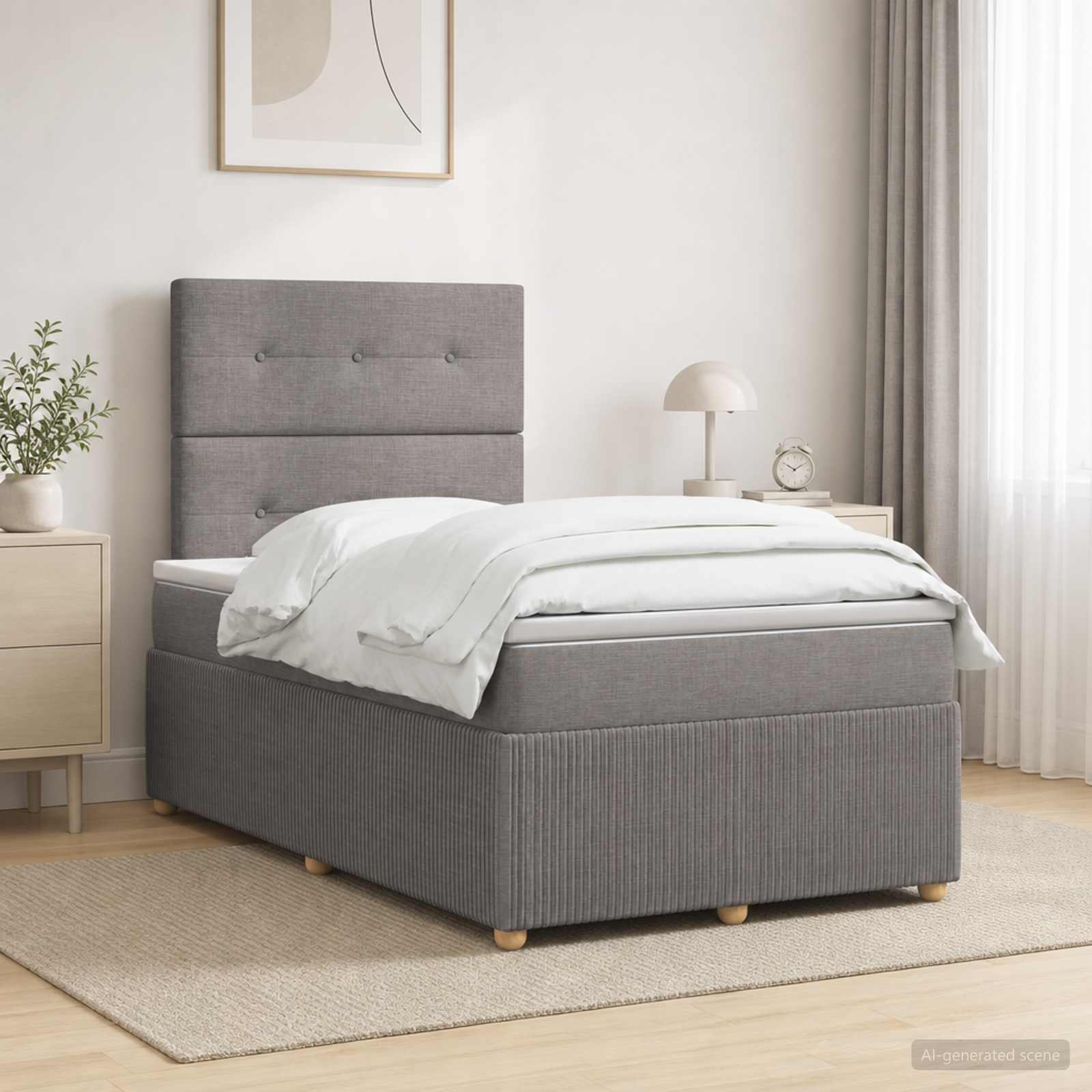 Letto Box Spring LED con Materasso Tortora 120 x 190 cm Tessuto | homemem39