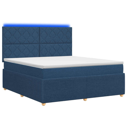 Letto Box Spring LED con Materasso Blu 160 x 200 cm Tessuto