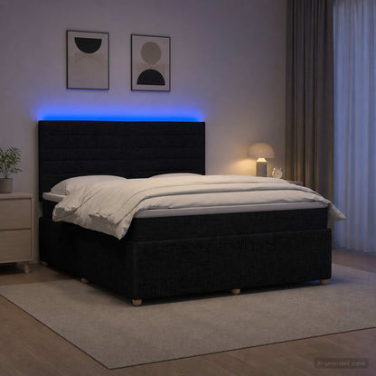 Letto Box Spring LED con Materasso Nero 180 x 200 cm Tessuto