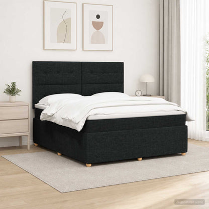 Letto Box Spring LED con Materasso Nero 160 x 200 cm Tessuto