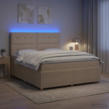 Letto Box Spring LED con Materasso Crema 180 x 200 cm Tessuto