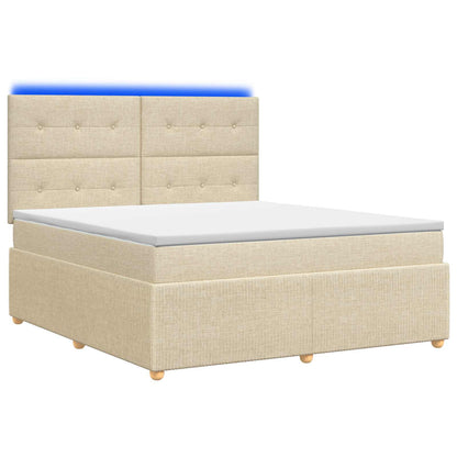 Letto Box Spring LED con Materasso Crema 180 x 200 cm Tessuto