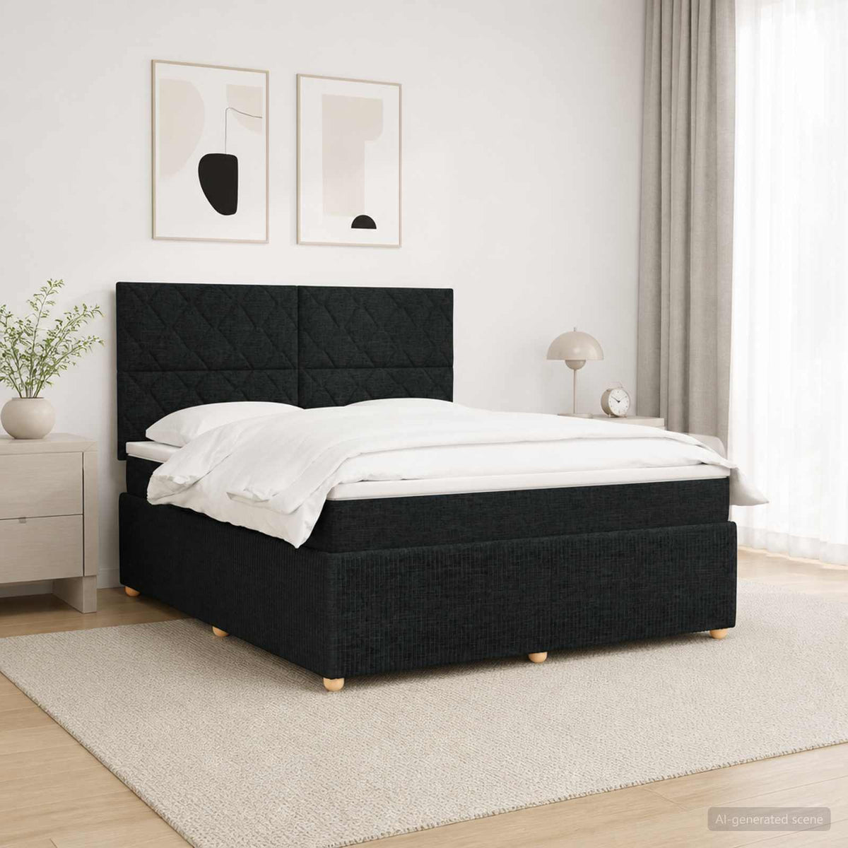 Letto Box Spring LED con Materasso Nero 180 x 200 cm Tessuto | homemem39
