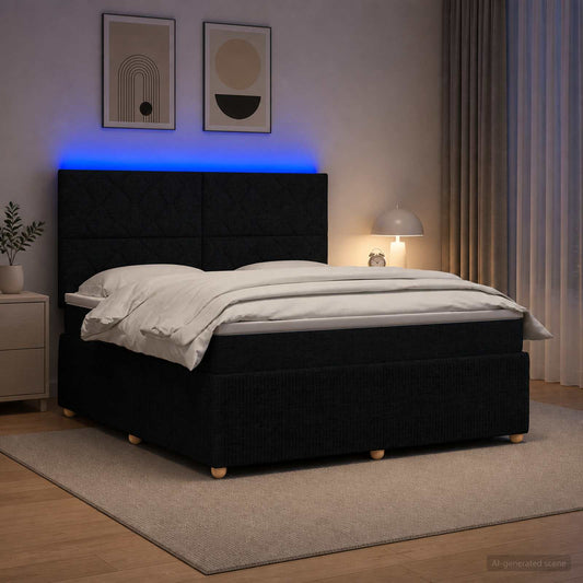 Letto Box Spring LED con Materasso Nero 180 x 200 cm Tessuto