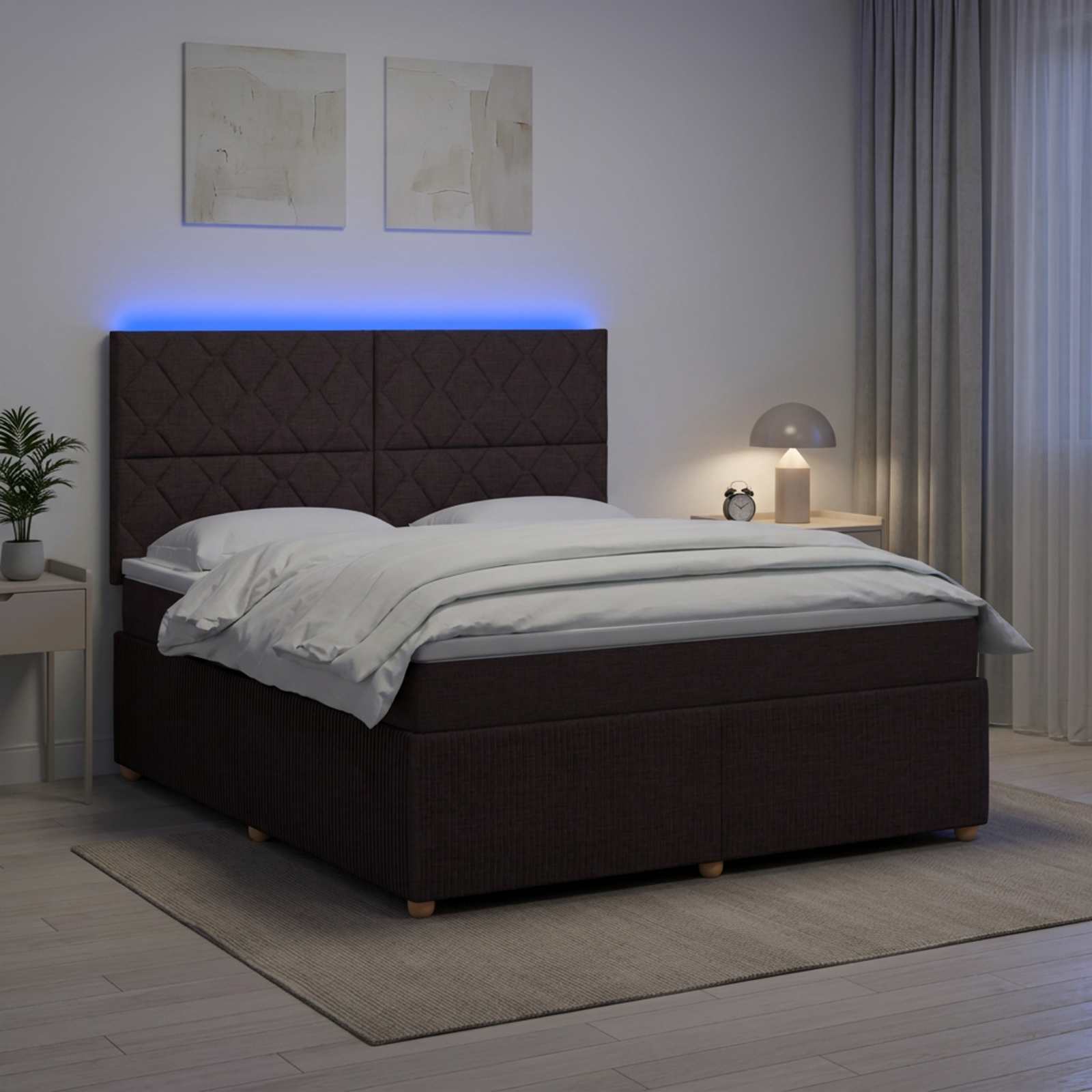 Letto Box Spring LED con Materasso Marrone Scuro 140 x 190 cm | homemem39