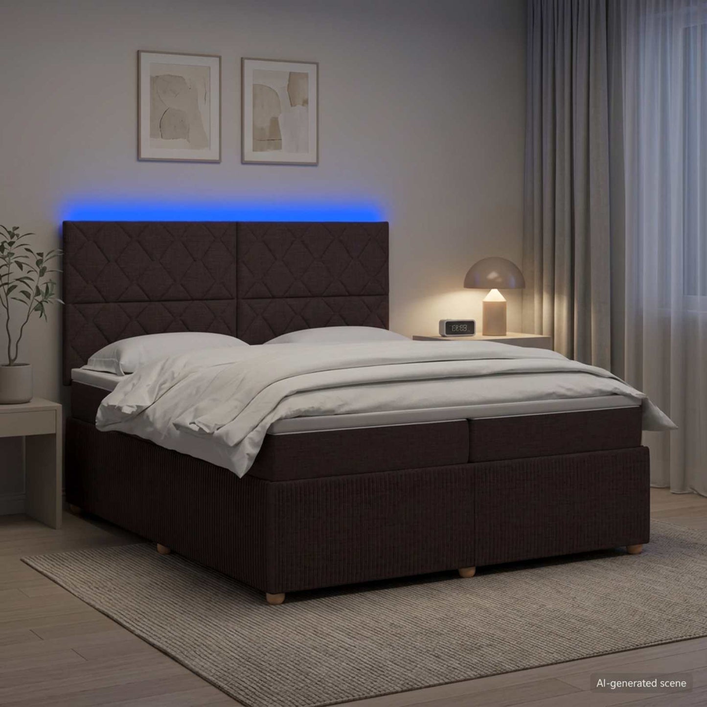 Letto Box Spring LED con Materasso Marrone Scuro 200 x 200 cm