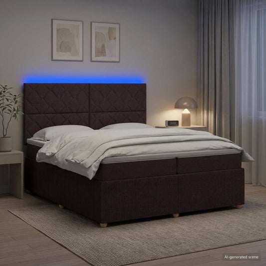 Letto Box Spring LED con Materasso Marrone Scuro 200 x 200 cm - homemem39