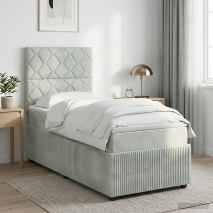 Letto Box Spring LED con Materasso Grigio Chiaro 90 x 190 cm | homemem39