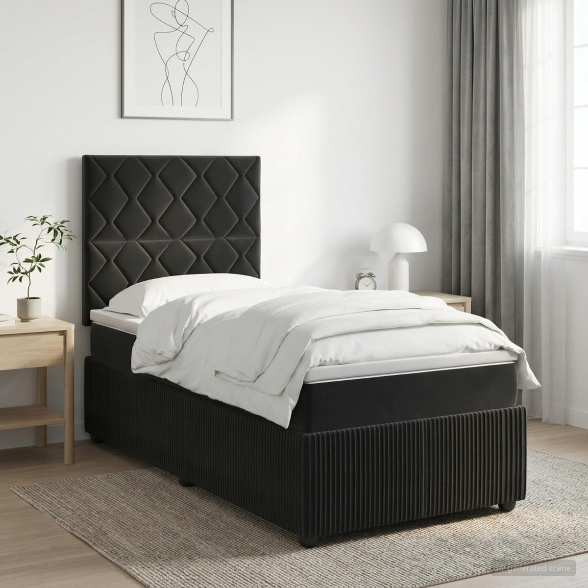 Letto Box Spring LED con Materasso Nero 90 x 190 cm Velluto | homemem39