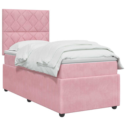 Letto Box Spring LED con Materasso Rosa 80 x 200 cm Velluto | homemem39