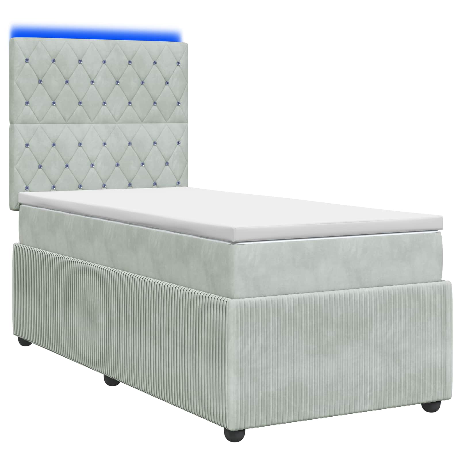 Letto Box Spring LED con Materasso Grigio Chiaro 100 x 200 cm | homemem39