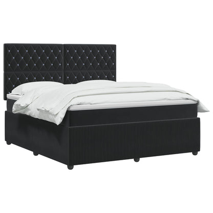 Letto Box Spring LED con Materasso Nero 140 x 190 cm Velluto | homemem39
