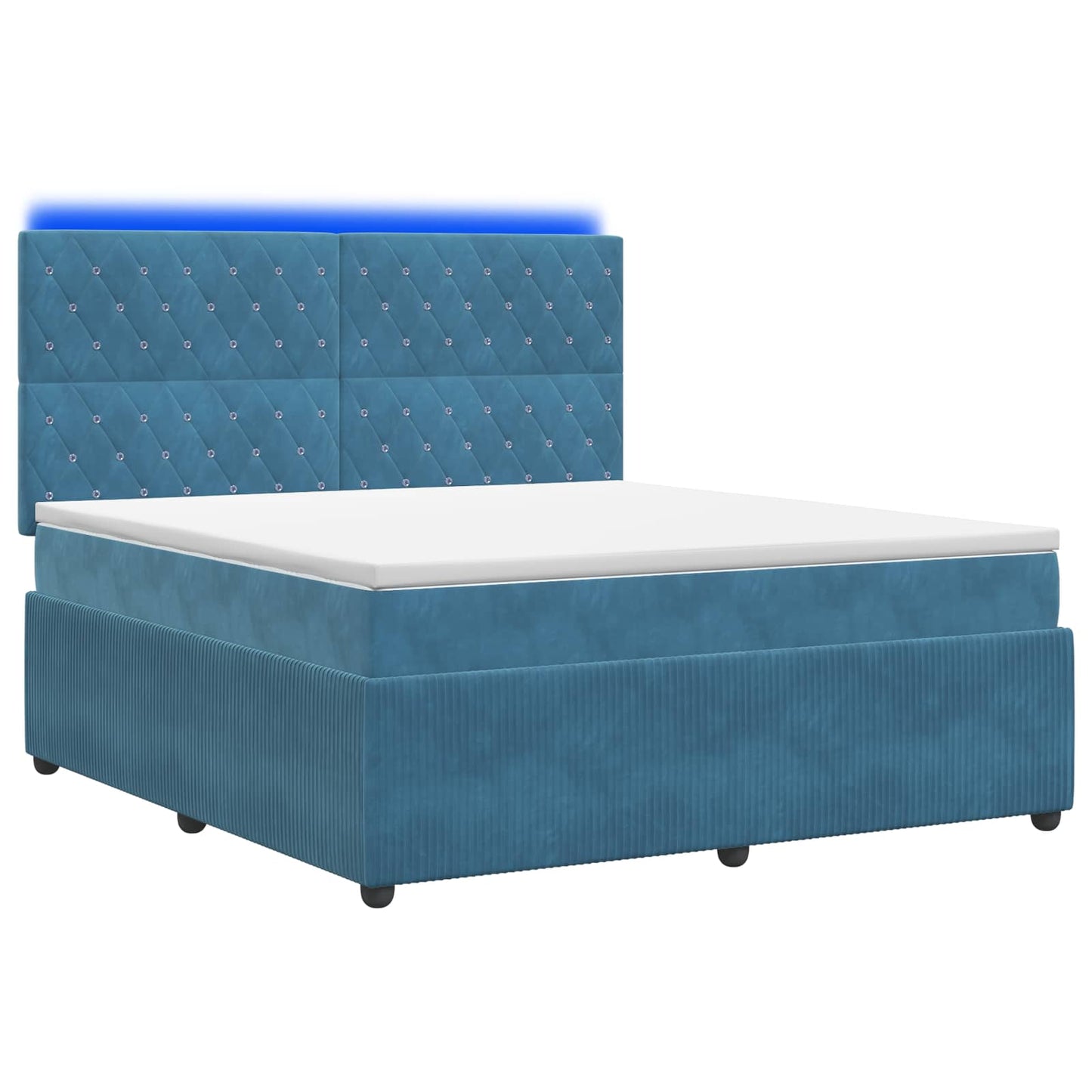 Letto Box Spring LED con Materasso Blu 140 x 190 cm Velluto