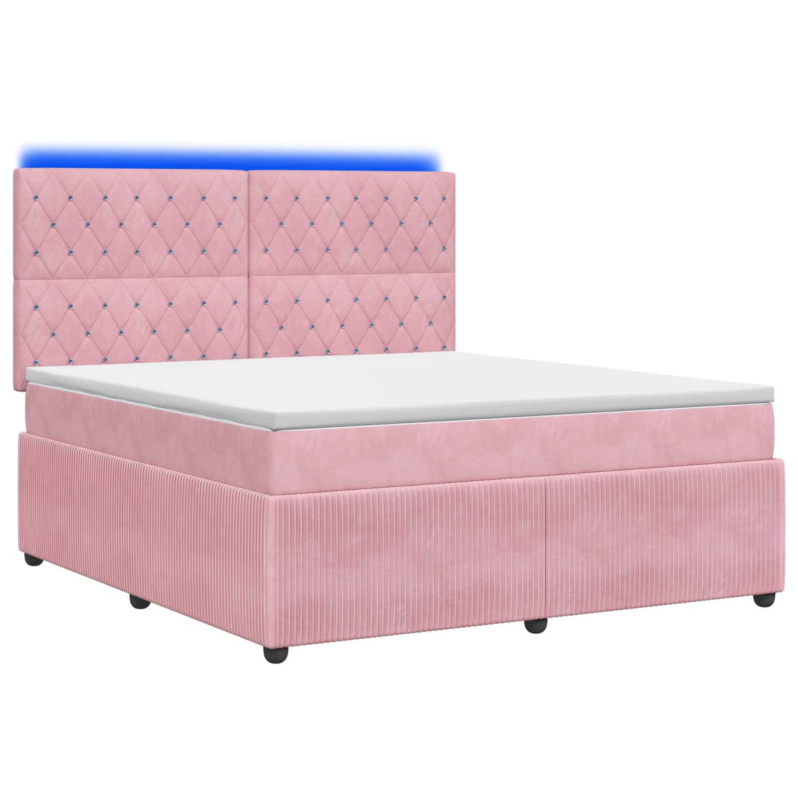 Letto Box Spring LED con Materasso Rosa 140 x 200 cm Velluto | homemem39