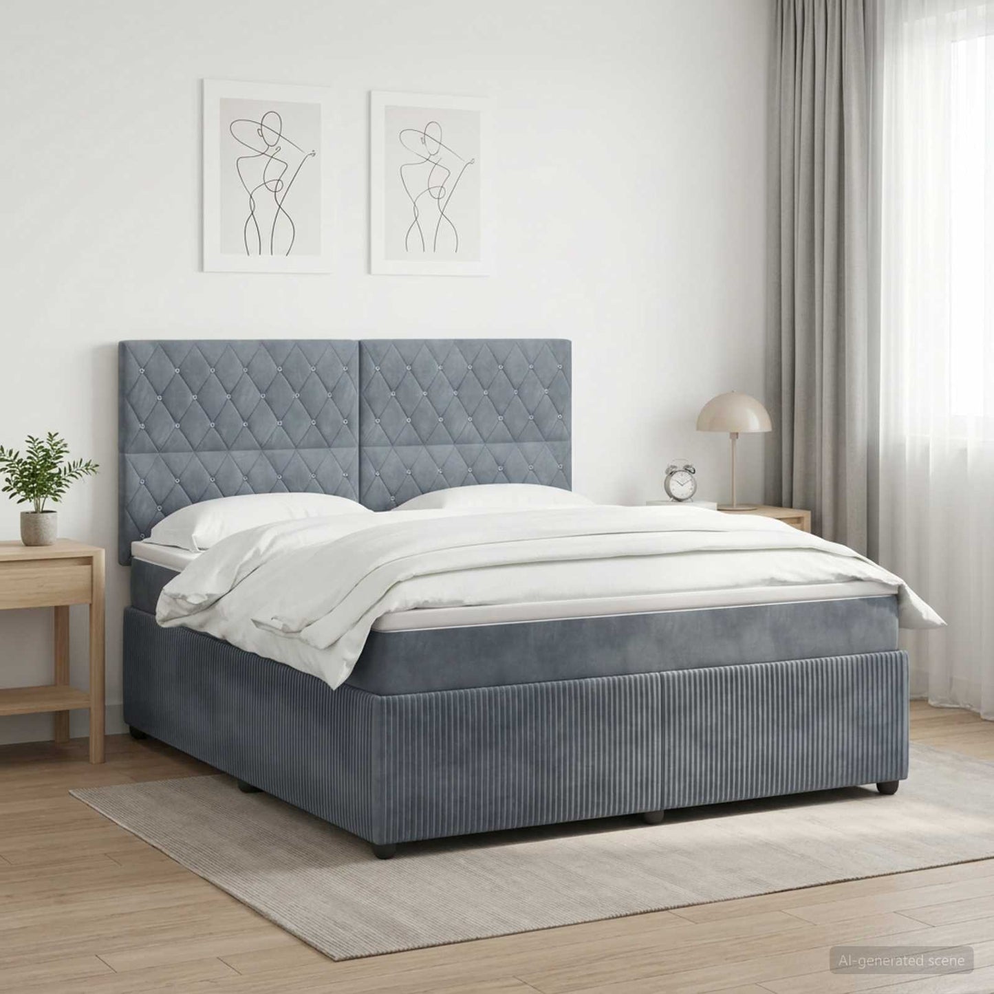 Letto Box Spring LED con Materasso Grigio Scuro 160 x 200 cm
