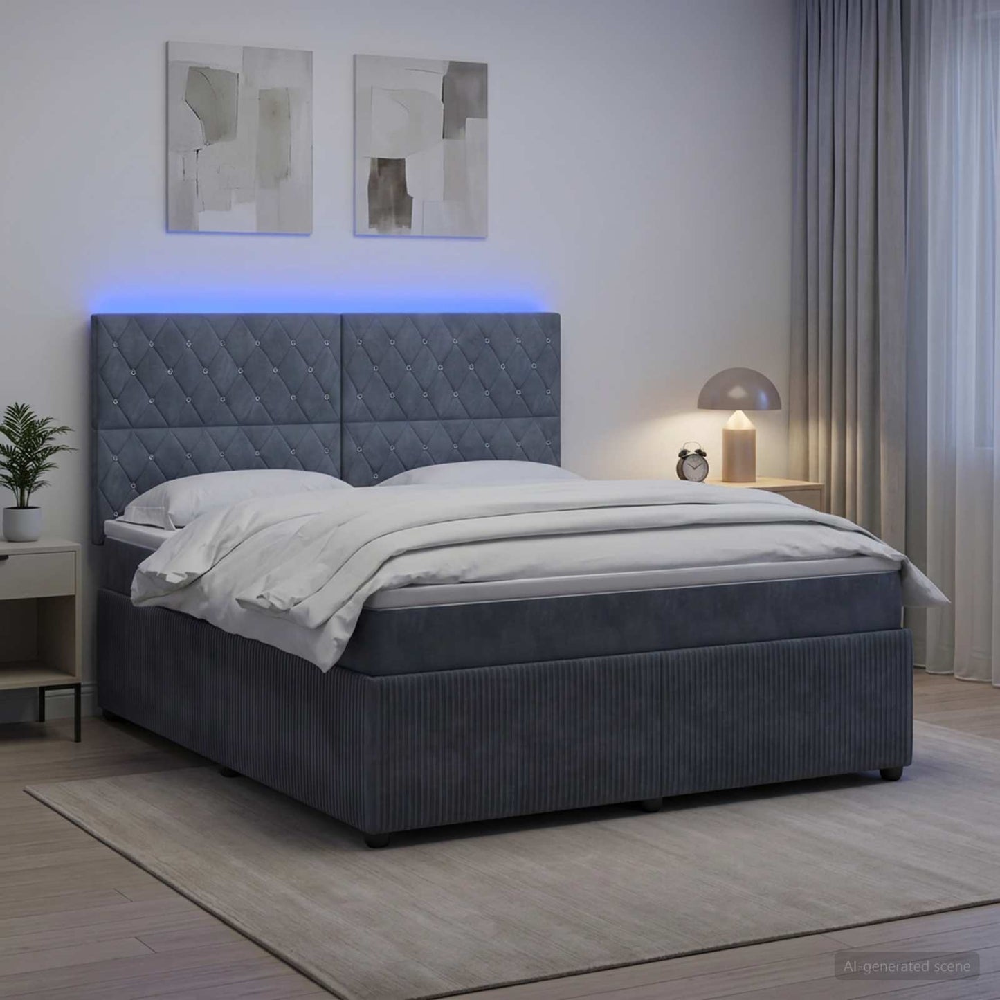 Letto Box Spring LED con Materasso Grigio Scuro 160 x 200 cm