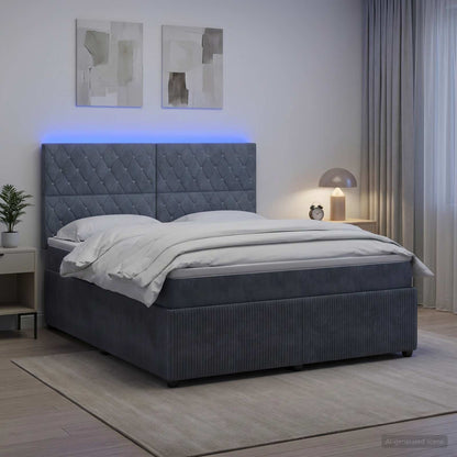 Letto Box Spring LED con Materasso Grigio Scuro 140 x 200 cm | homemem39