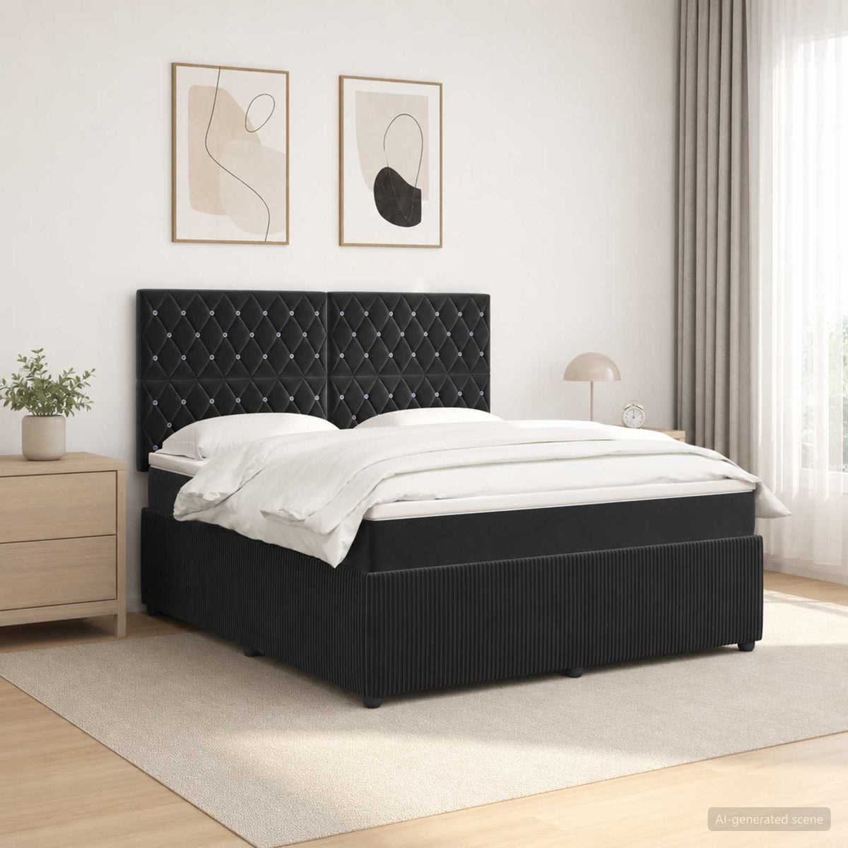 Letto Box Spring LED con Materasso Nero 140 x 190 cm Velluto | homemem39