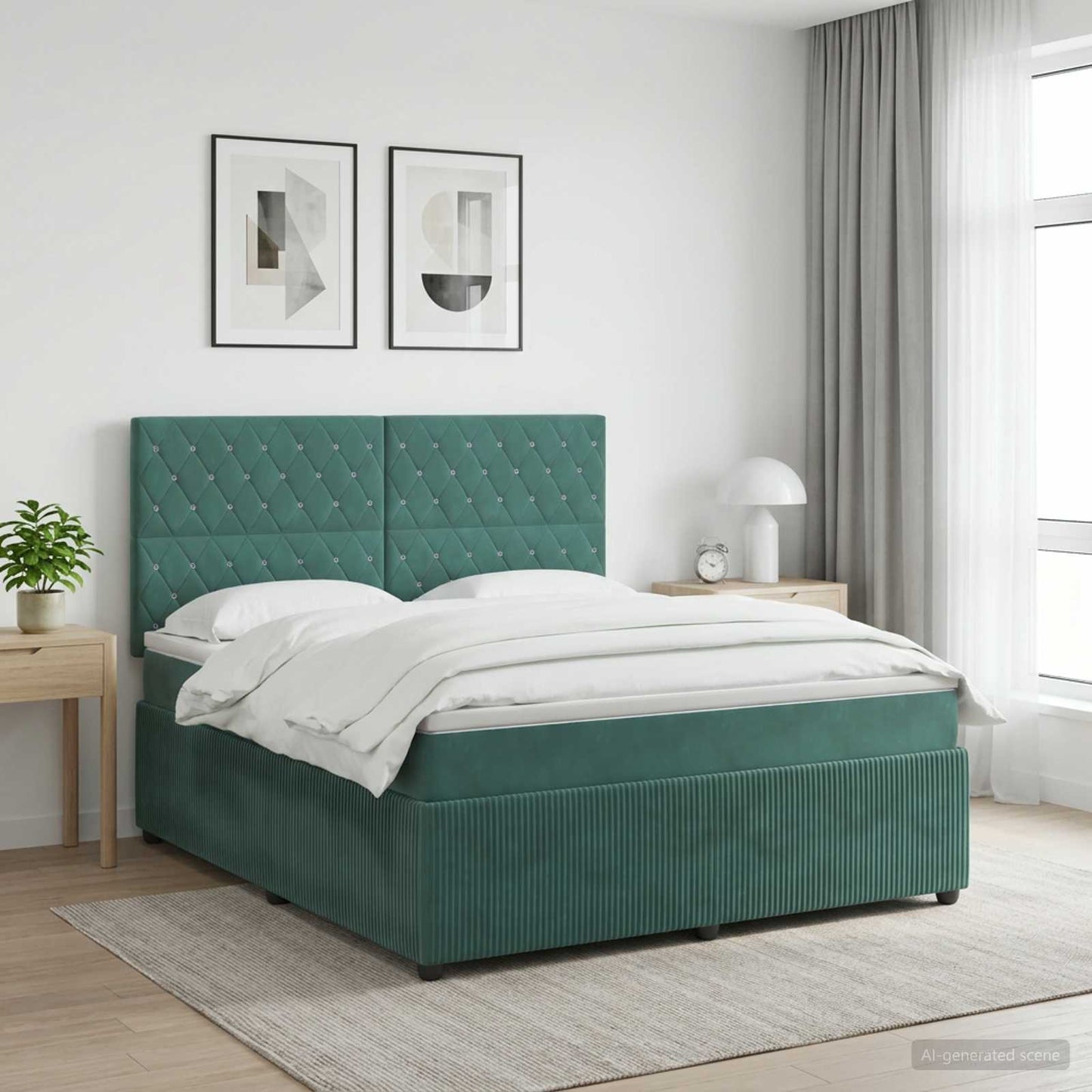 Letto Box Spring LED con Materasso Verde Scuro 140 x 190 cm