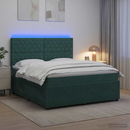 Letto Box Spring LED con Materasso Verde Scuro 140 x 190 cm