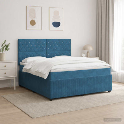 Letto Box Spring LED con Materasso Blu 140 x 200 cm Velluto